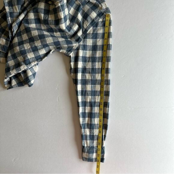 American Eagle Buffalo Plaid Button Down Shirt Cotton Blue Cream Men's L Preppy - Picture 12 of 12